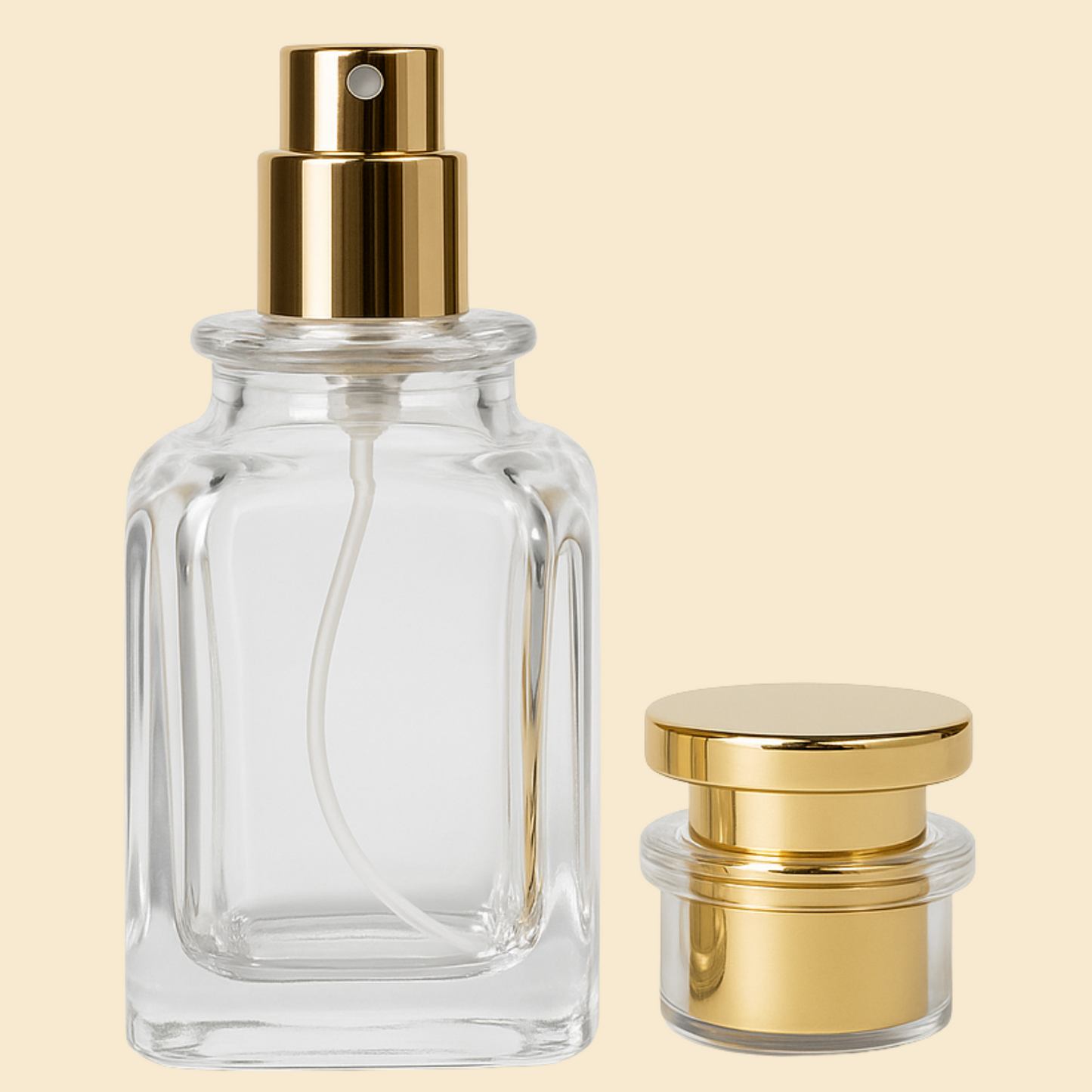 50ml Transparent Glass Empty Perfume Bottle – LV Style Square Design