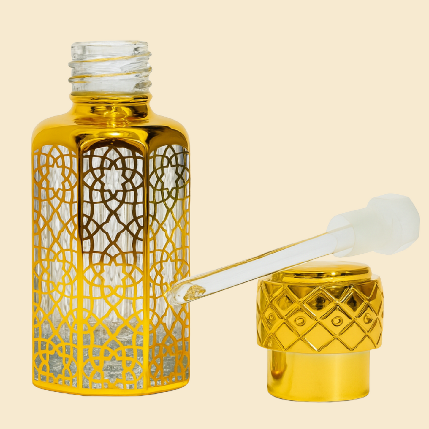 12ml Empty Golden Attar Bottle – Premium Glass, Stick Applicator, Luxury Design