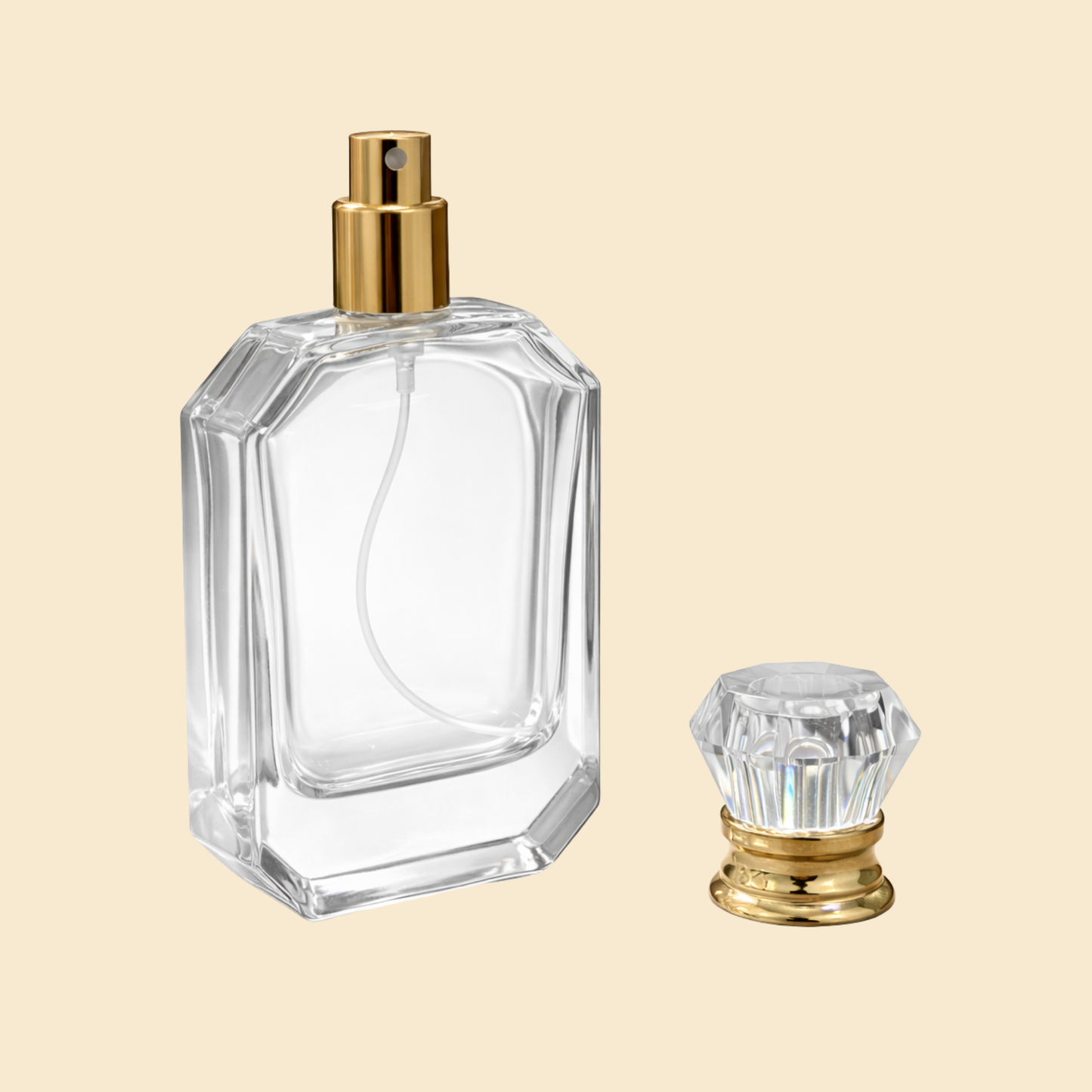 50ml Luxury Diamond-Cut Glass Perfume Bottle – Kayali Style Transparent Empty Spray Bottle