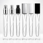 10ml Clear Glass Spray Refillable Perfume Tester Bottle | Black & Silver