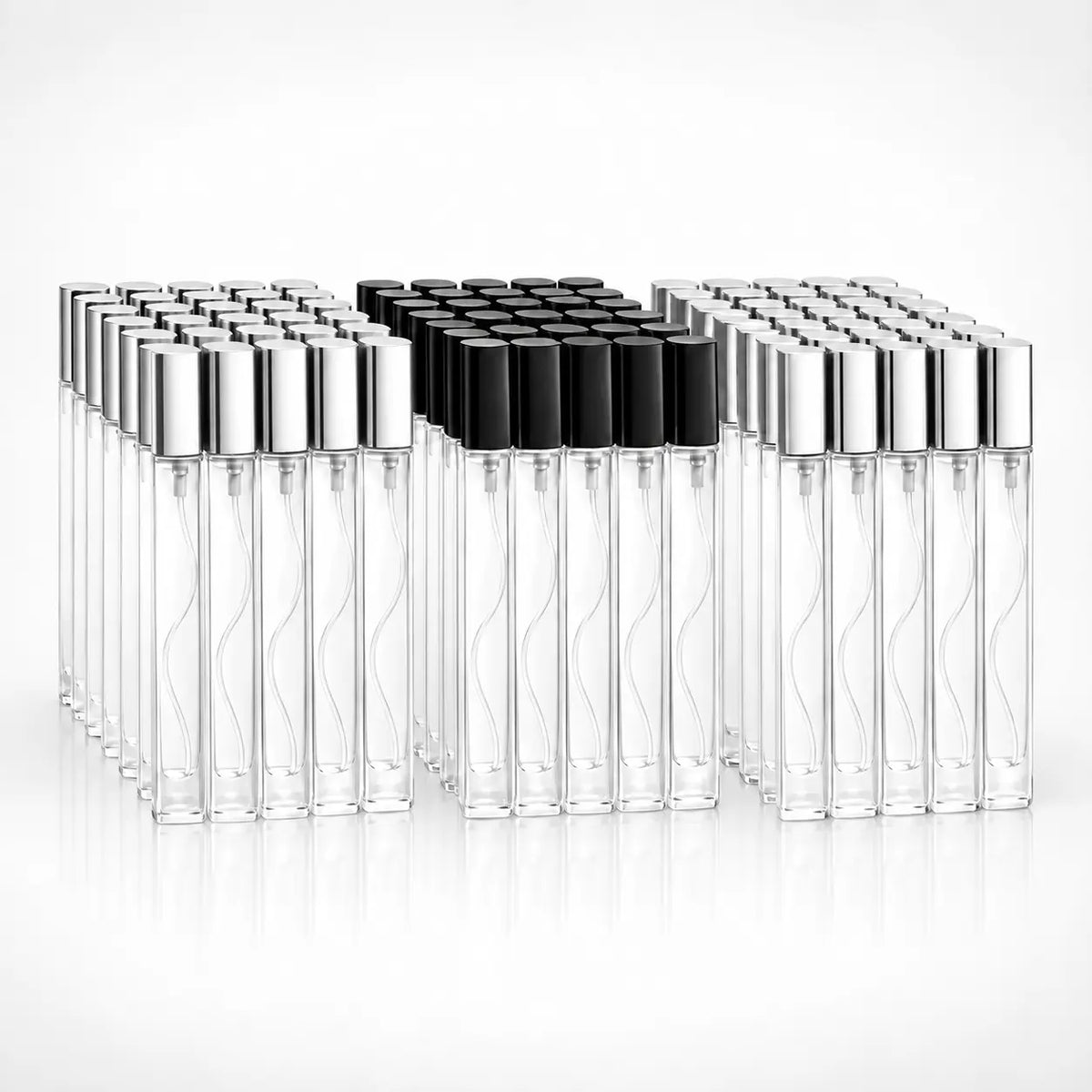 10ml Clear Glass Spray Refillable Perfume Tester Bottle | Black & Silver