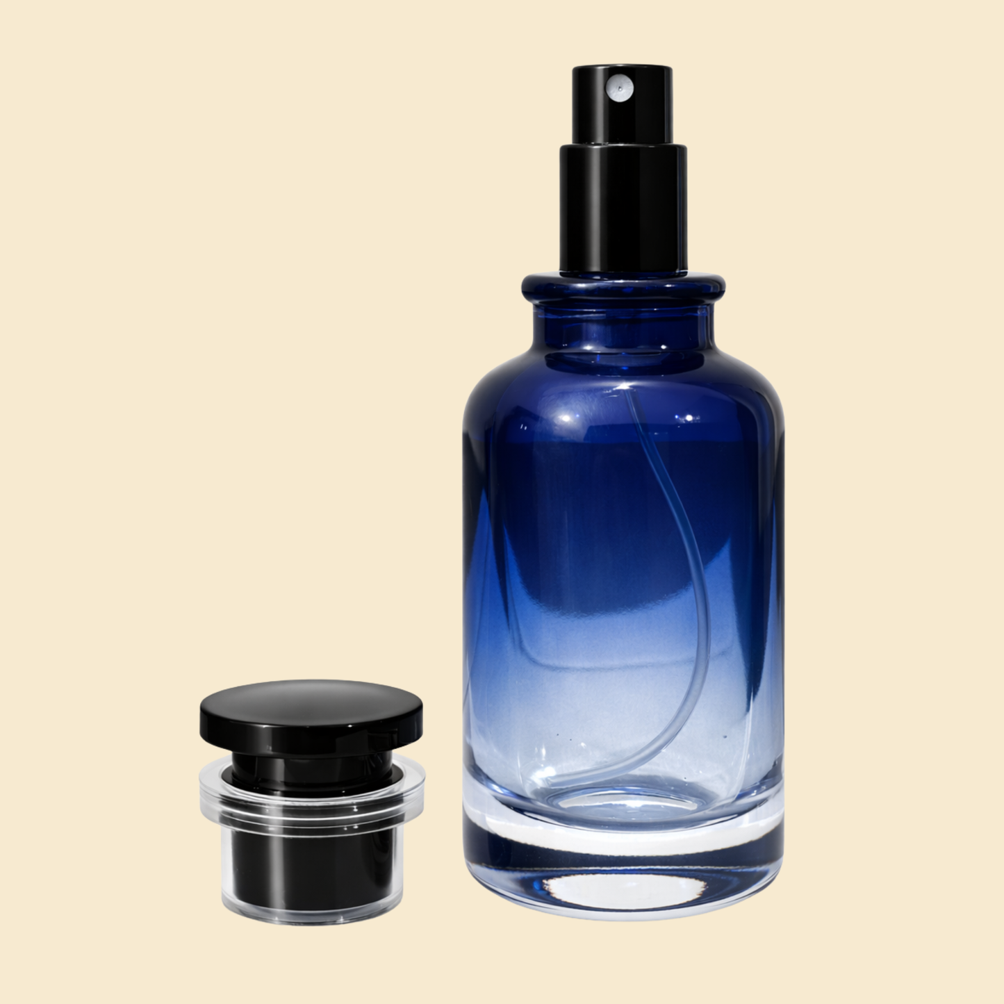 LV-Style 50ml Blue Empty Glass Perfume Bottle – Classic Round Luxury Design