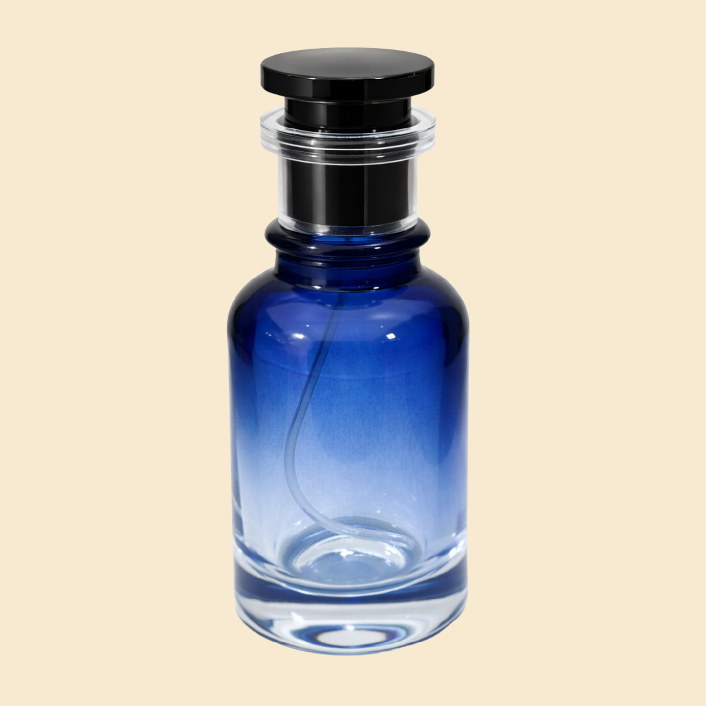 LV-Style 50ml Blue Empty Glass Perfume Bottle – Classic Round Luxury Design