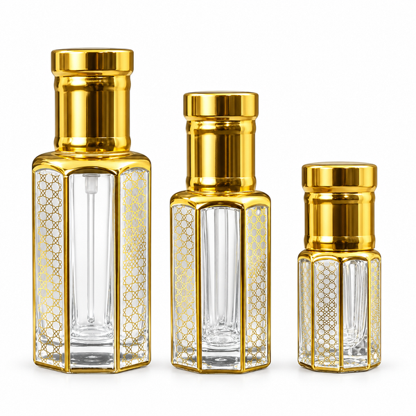 3ml, 6ml & 12ml Hexagonal Glass Applicator Attar Bottle