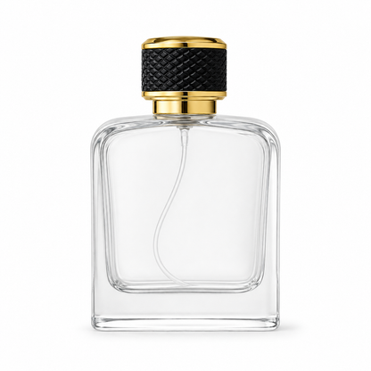 100ml Luxury Square Glass Empty Perfume Bottle with Black & Gold Cap