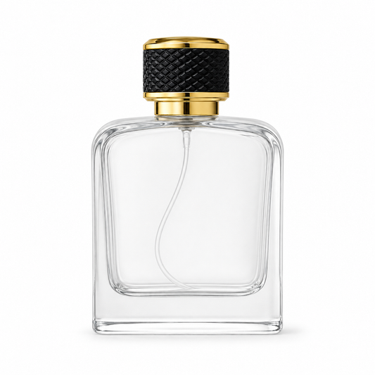 100ml Luxury Square Glass Empty Perfume Bottle with Black & Gold Cap