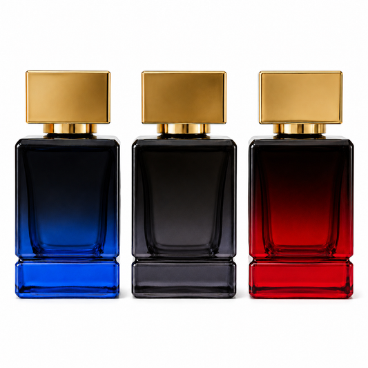 50ml Square Cut Empty Perfume Bottle with Golden Cap