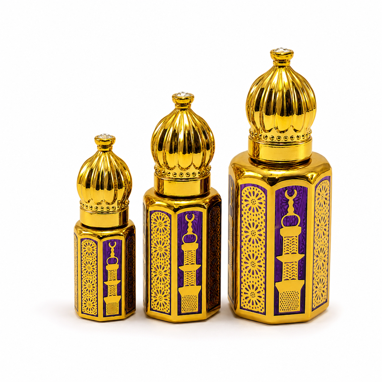Royal Gold Arabic Empty Attar Bottle – 3ml, 6ml & 12ml