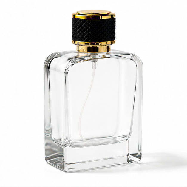 100ml Luxury Square Glass Empty Perfume Bottle with Black & Gold Cap