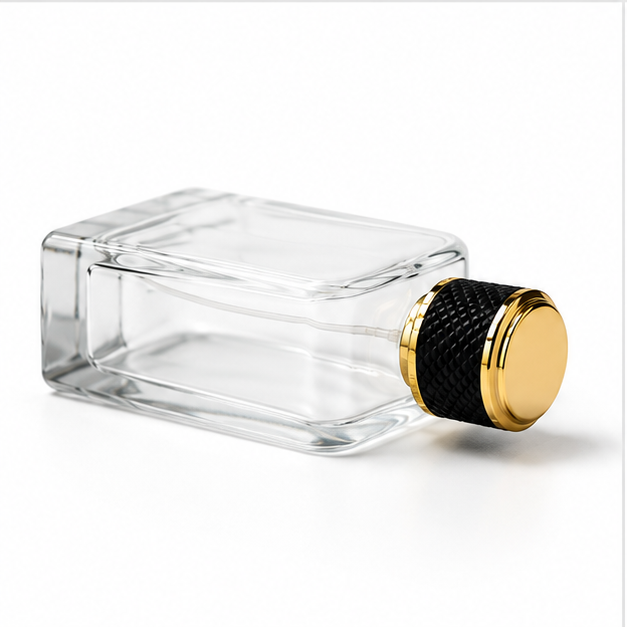 100ml Luxury Square Glass Empty Perfume Bottle with Black & Gold Cap