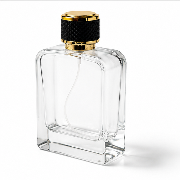 100ml Luxury Square Glass Empty Perfume Bottle with Black & Gold Cap